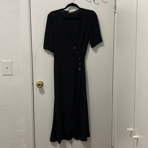 USED GAP BLACK ASYMMETRIC SIDE BUTTON TRUE WRAP BOHO MIDI MAXI DRESS